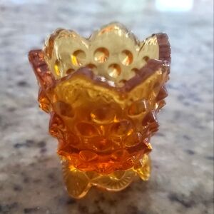 Vintage Fenton Hobnail Amber Footed 3" Toothpick Holder